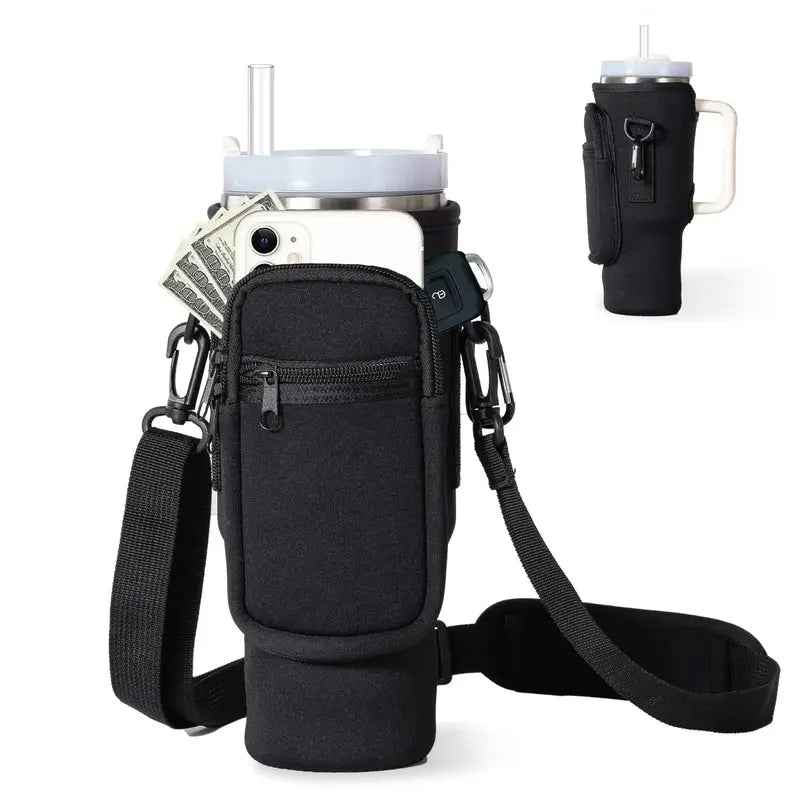 Water Bottle Carrier Bag with Phone Pocket for Stanley 40oz Tumbler Carrier Bag – Neoprene Water Bottle Holder Pouch