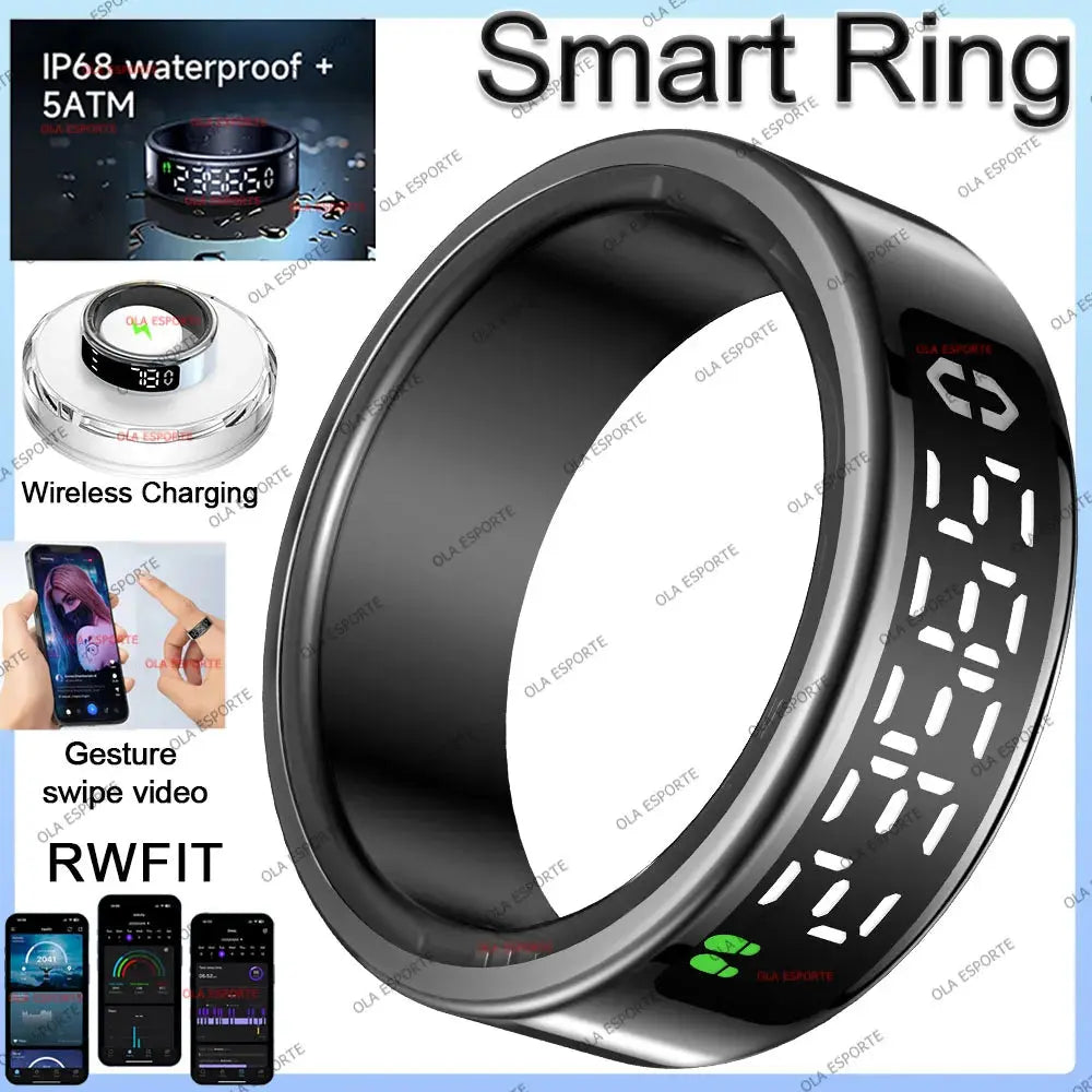 2025 Smart Ring with Screen, Wireless Charging & Health Tracking (R12/R11) SMARTGLO COLLECTIONS Health And Fitness 22.46 SMARTGLO COLLECTIONS Black / 12