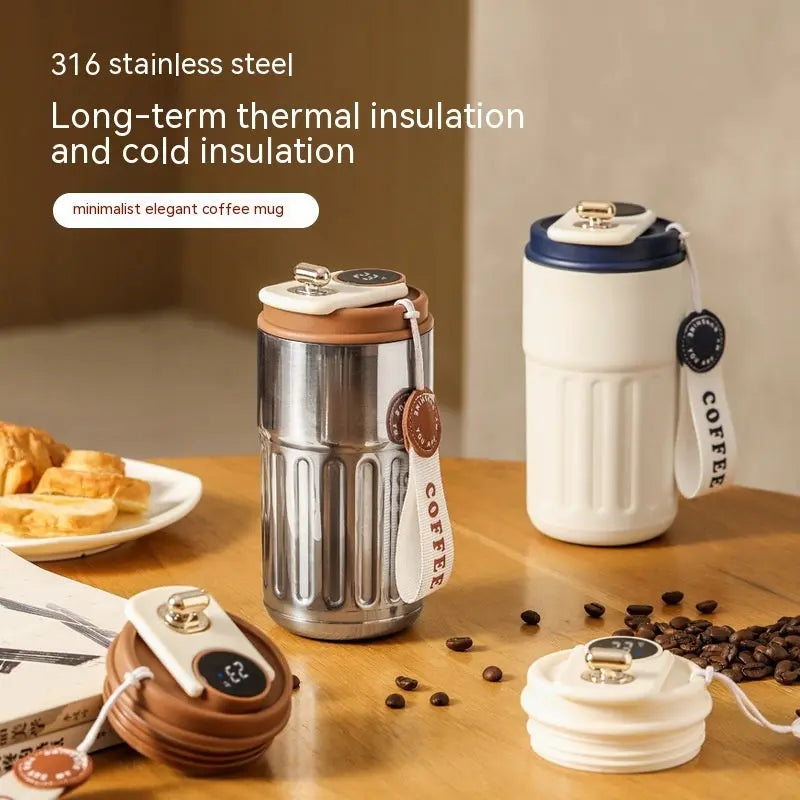 Smart Digital Thermal Bottle Portable Coffee Mug Stainless Steel Water Bottle In-Car Insulated Cup Keep Cold Vacuum Flasks 450ml CJ smart digital thermal bottle  SMARTGLO COLLECTIONS