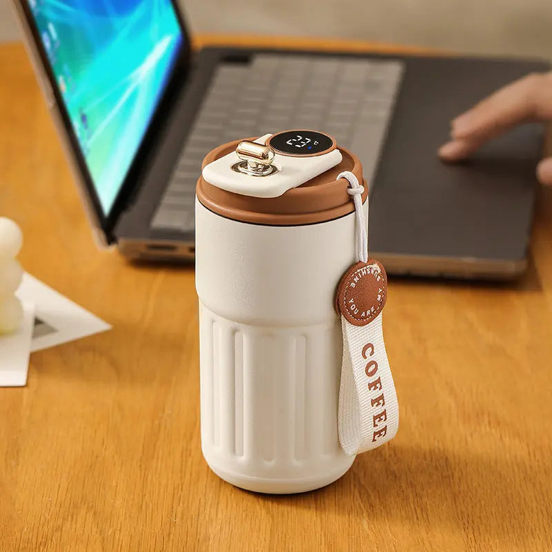 Smart Digital Thermal Bottle Portable Coffee Mug Stainless Steel Water Bottle In-Car Insulated Cup Keep Cold Vacuum Flasks 450ml CJ smart digital thermal bottle  SMARTGLO COLLECTIONS