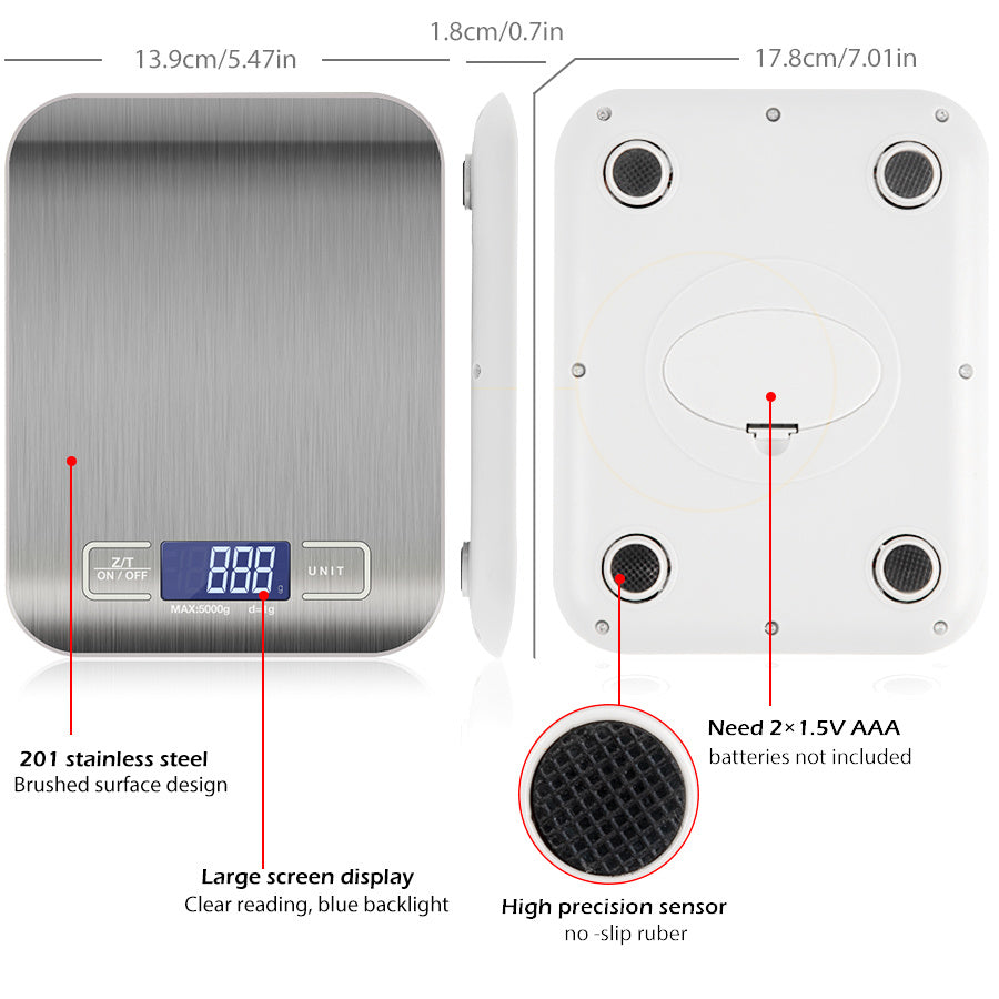 Digital Electronic Kitchen Food Diet Postal Scale Weight Balance 5KG 1g 11lb Kitchen Scales Stainless Steel Weighing For Food Diet Postal Balance Measuring LCD Precision Electronic - SMARTGLO COLLECTIONS