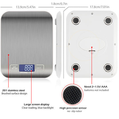Digital Electronic Kitchen Food Diet Postal Scale Weight Balance 5KG 1g 11lb Kitchen Scales Stainless Steel Weighing For Food Diet Postal Balance Measuring LCD Precision Electronic - SMARTGLO COLLECTIONS