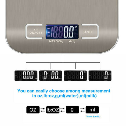 Digital Electronic Kitchen Food Diet Postal Scale Weight Balance 5KG 1g 11lb Kitchen Scales Stainless Steel Weighing For Food Diet Postal Balance Measuring LCD Precision Electronic - SMARTGLO COLLECTIONS