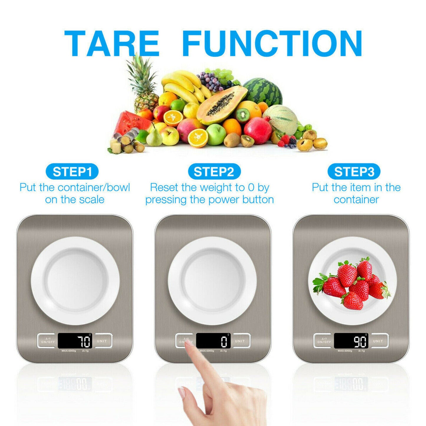Digital Electronic Kitchen Food Diet Postal Scale Weight Balance 5KG 1g 11lb Kitchen Scales Stainless Steel Weighing For Food Diet Postal Balance Measuring LCD Precision Electronic - SMARTGLO COLLECTIONS