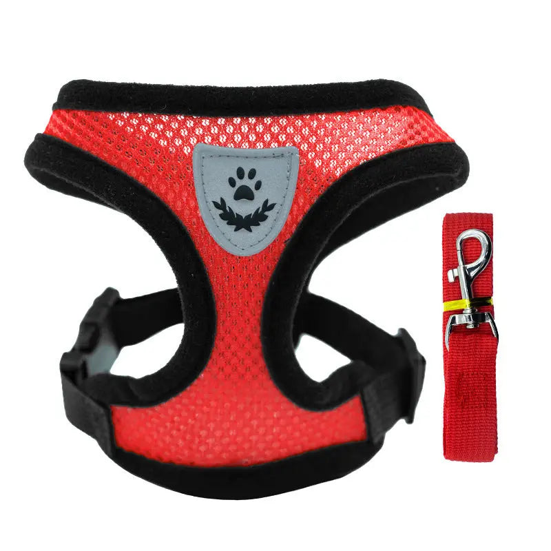 Adjustable pet harness set (small dogs/cats): vest, collar, leash. Fits French Bulldogs, Chihuahuas, etc. CJ  11.08 SMARTGLO COLLECTIONS Red / XL