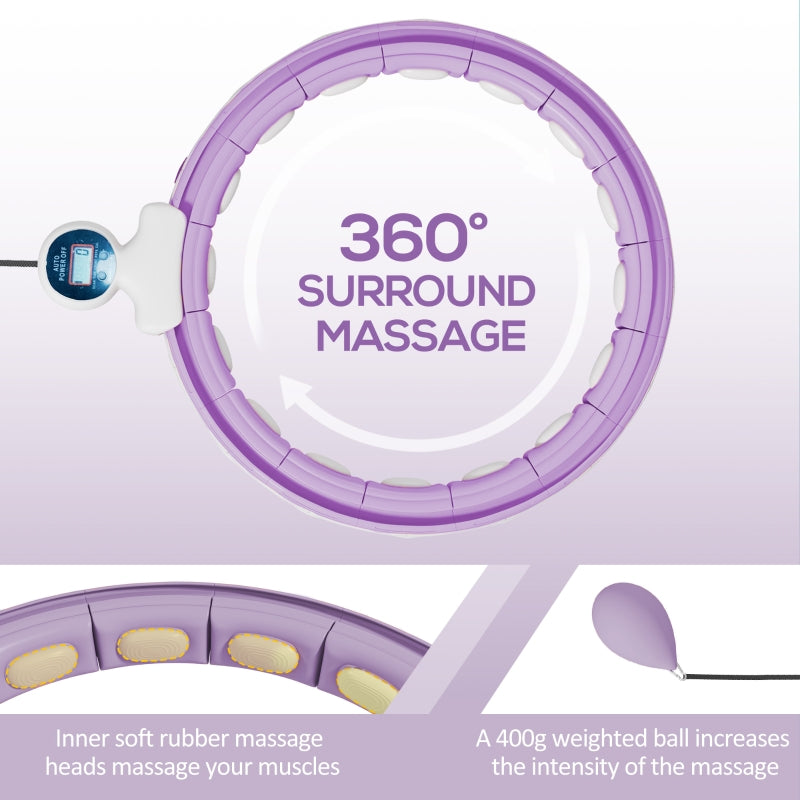 SPORTNOW Smart Weighted Hula Hoop, Massage Hula Ring W 16 Detachable Knots, 360 Auto-Rotating Ball, Digital Counter, Purple - SMARTGLO COLLECTIONS