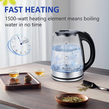 Electric Kettle Water Boiler, 1.8L Electric Tea Kettle, Wide Opening Hot Water Boiler With LED Light, Auto Shut-Off & Boil Dry Protection, Glass Black - SMARTGLO COLLECTIONS