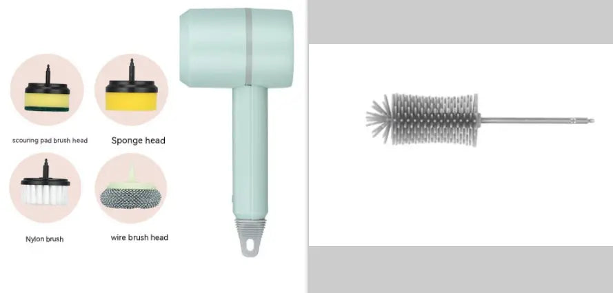 Electric Cleaning Brush Dishwashing Brush Automatic Wireless USB Rechargeable Professional Kitchen Bathtub Tile Cleaning Brushes CJ Cleaning Brush 39.50 SMARTGLO COLLECTIONS Green set / Four headed