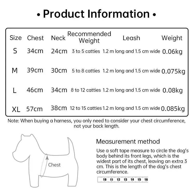 Adjustable pet harness set (small dogs/cats): vest, collar, leash. Fits French Bulldogs, Chihuahuas, etc. CJ   SMARTGLO COLLECTIONS