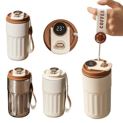 Smart Digital Thermal Bottle Portable Coffee Mug Stainless Steel Water Bottle In-Car Insulated Cup Keep Cold Vacuum Flasks 450ml CJ smart digital thermal bottle  SMARTGLO COLLECTIONS