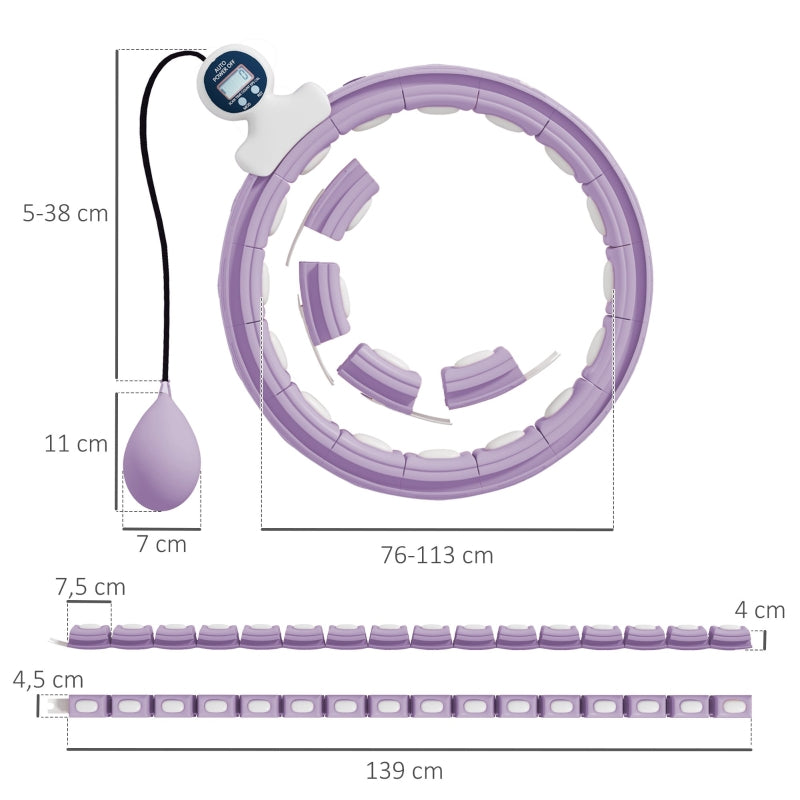 SPORTNOW Smart Weighted Hula Hoop, Massage Hula Ring W 16 Detachable Knots, 360 Auto-Rotating Ball, Digital Counter, Purple - SMARTGLO COLLECTIONS