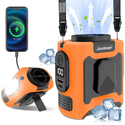 16, 000 Rpm 10000mAh Portable Waist Fan, Clip On Wearable Belt Personal Fan, Rechargeable Battery Powered, With 5 Speed Levels And A Flashlight, Suitable For Outdoor Camping And Traveling Orange CJ Air Condition  SMARTGLO COLLECTIONS