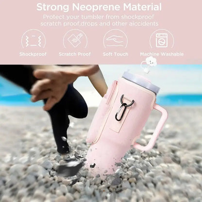 Water Bottle Carrier Bag with Phone Pocket for Stanley 40oz Tumbler with Handle Neoprene Water Bottle Holder Pouch eprolo   SMARTGLO COLLECTIONS