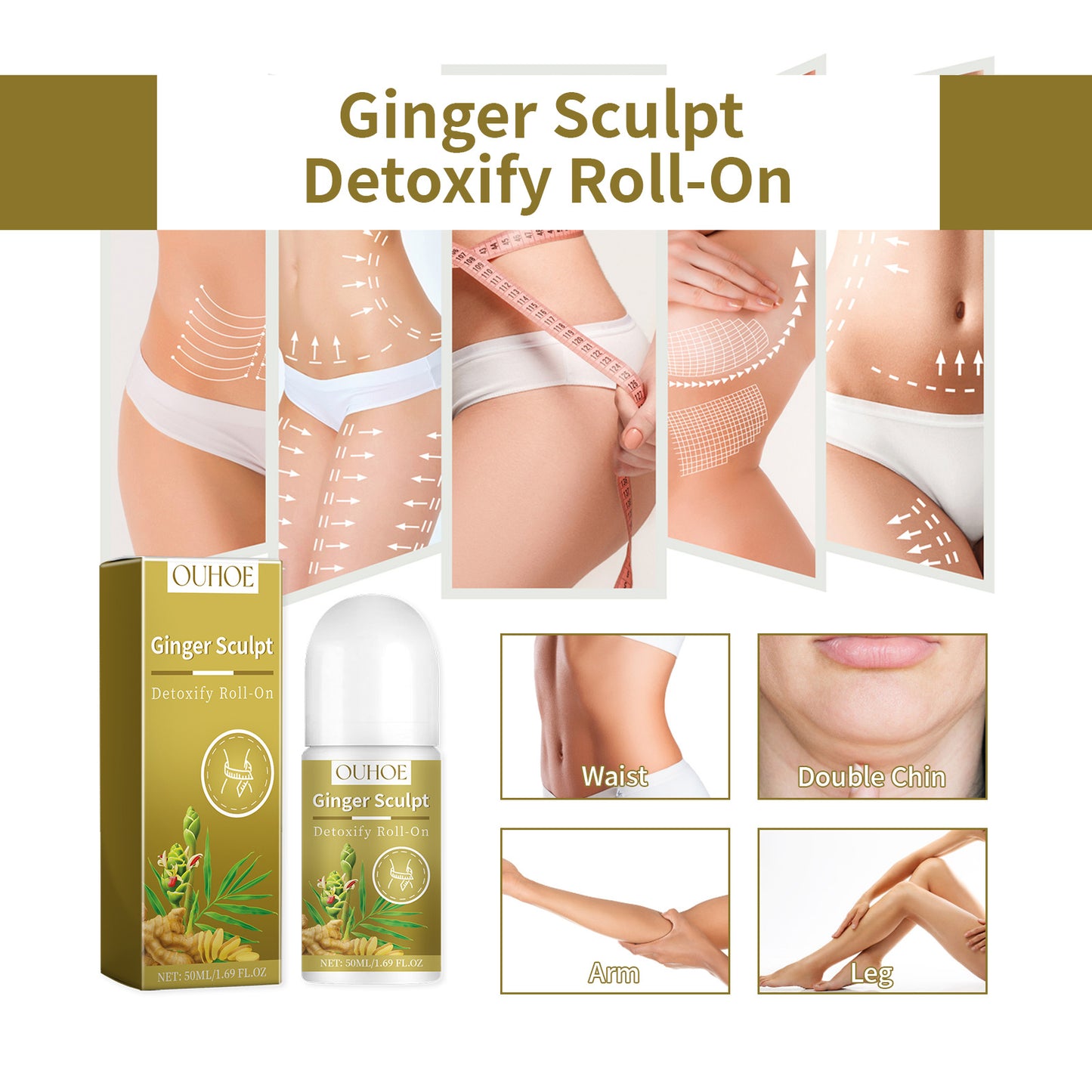 Ginger Sculpt Detoxify Roll-On, Ball Body Massage Moisturizing Beauty Care Firming Body Contour Beauty Ball