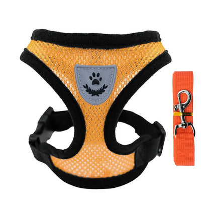 Adjustable pet harness set (small dogs/cats): vest, collar, leash. Fits French Bulldogs, Chihuahuas, etc. CJ  11.08 SMARTGLO COLLECTIONS Orange / XL