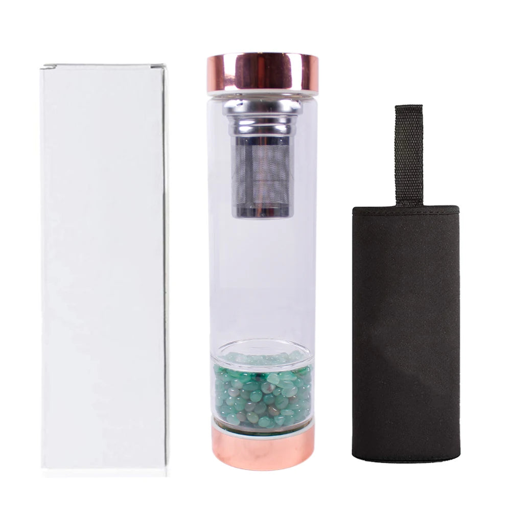 Natural  Crystal Elixir Bottles gemstone Glass  therapy stone Tea filter filter bottle Healing Crystal Infuser Energy cup - SMARTGLO COLLECTIONS
