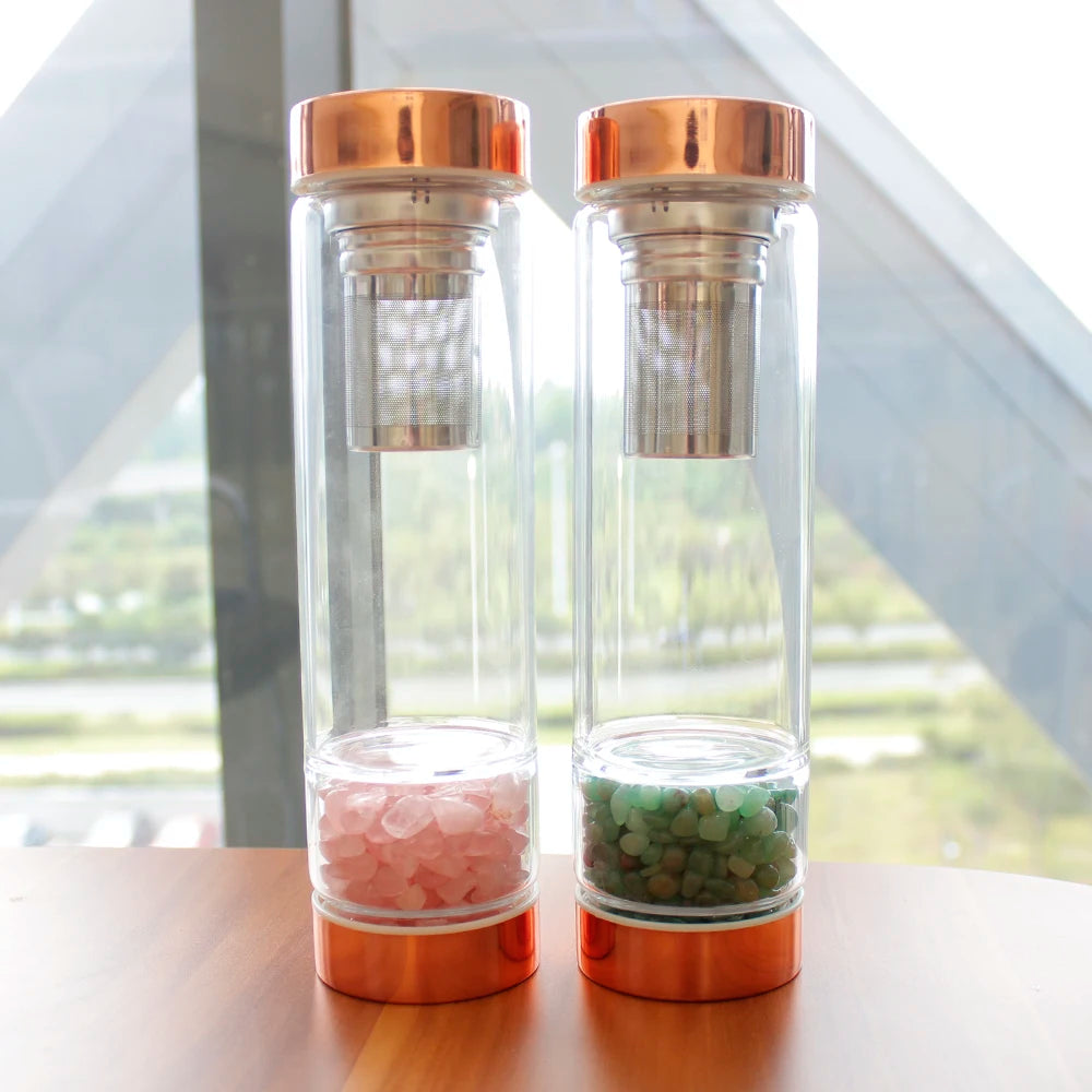 Natural  Crystal Elixir Bottles gemstone Glass  therapy stone Tea filter filter bottle Healing Crystal Infuser Energy cup - SMARTGLO COLLECTIONS