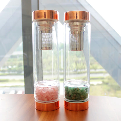 Natural  Crystal Elixir Bottles gemstone Glass  therapy stone Tea filter filter bottle Healing Crystal Infuser Energy cup - SMARTGLO COLLECTIONS