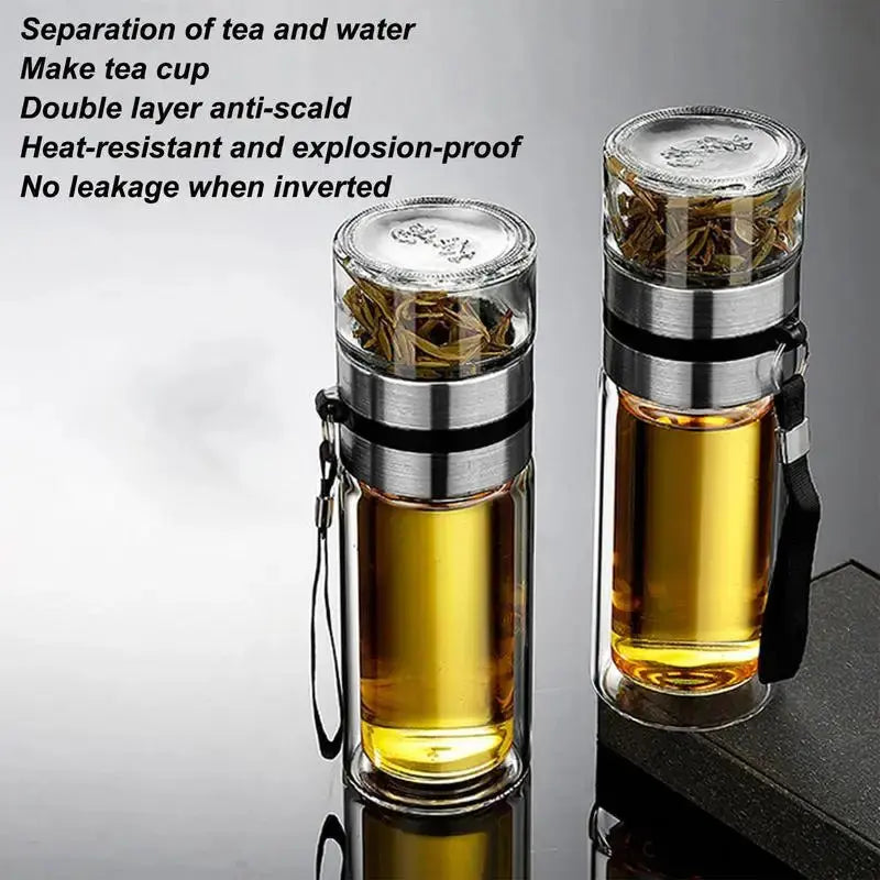 Glass Tea Infuser Bottle – Leak-Proof Travel Mug with Double Wall SMARTGLO COLLECTIONS Home & Kitchen  SMARTGLO COLLECTIONS