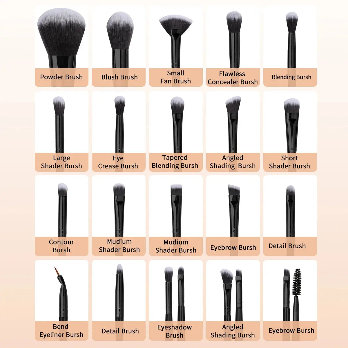 29pcs Makeup Tool Kit – 20 Brushes + 9 Sponges & Puffs SMARTGLO COLLECTIONS Beauty Unique  SMARTGLO COLLECTIONS