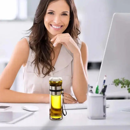 Glass Tea Infuser Bottle – Leak-Proof Travel Mug with Double Wall SMARTGLO COLLECTIONS Home & Kitchen  SMARTGLO COLLECTIONS
