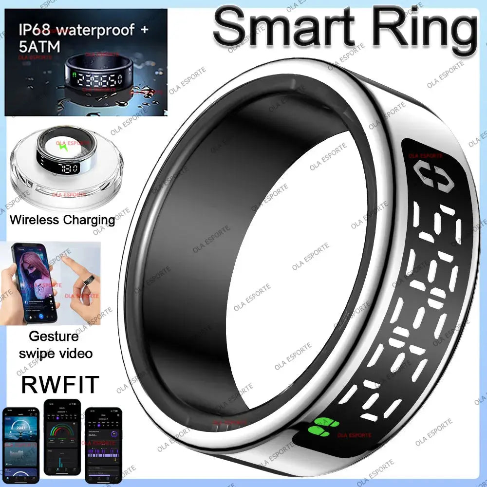 2025 Smart Ring with Screen, Wireless Charging & Health Tracking (R12/R11) SMARTGLO COLLECTIONS Health And Fitness 22.40 SMARTGLO COLLECTIONS Silver / 8