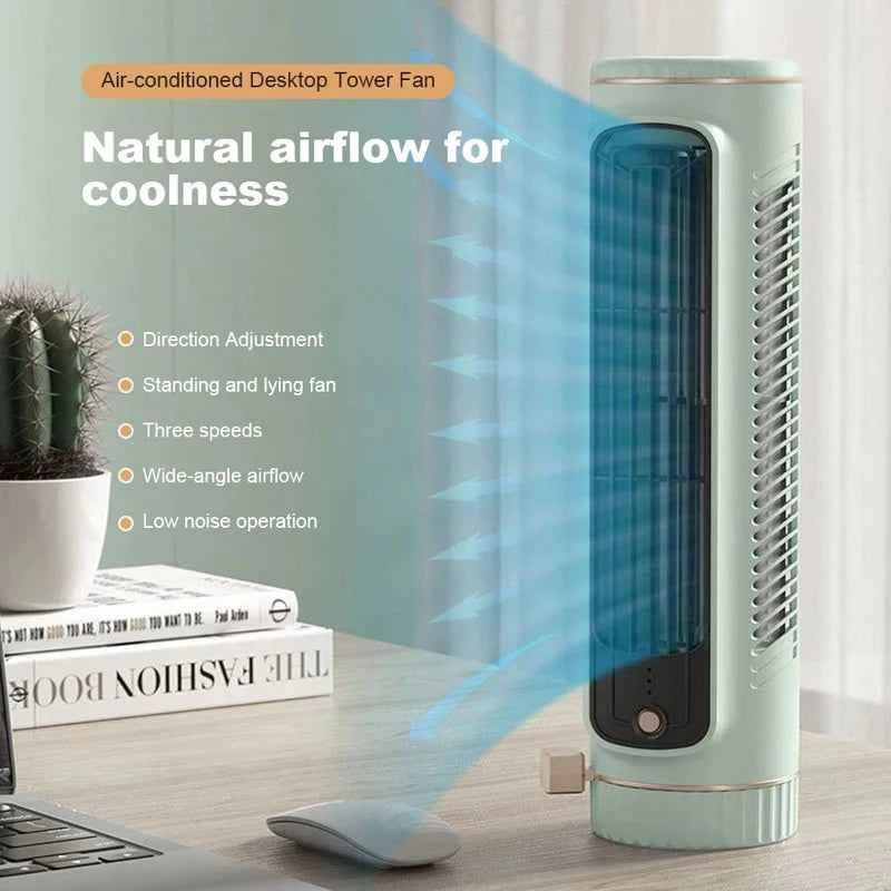 SMARTGLO COLLECTIONS portable desktop tower fan with adjustable air cooling and USB charging, ideal for home or room cooling.