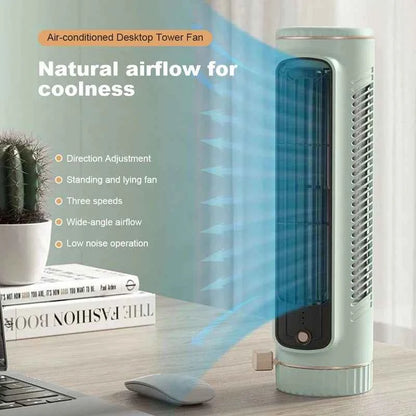 SMARTGLO COLLECTIONS portable desktop tower fan with adjustable air cooling and USB charging, ideal for home or room cooling.
