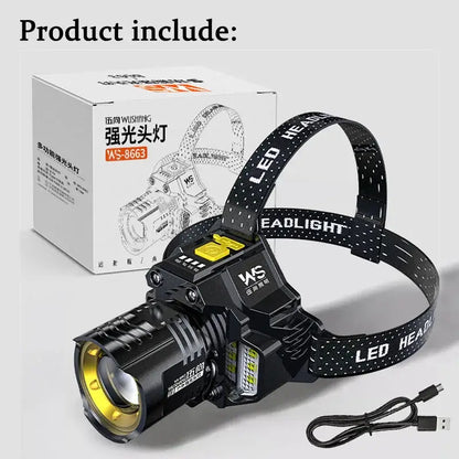 Powerful LED Headlamp Motion Sensor Headlight 18650 Rechargeable COB Head Flashlights High Power Head Lamp Fishing Headlight - SMARTGLO COLLECTIONS