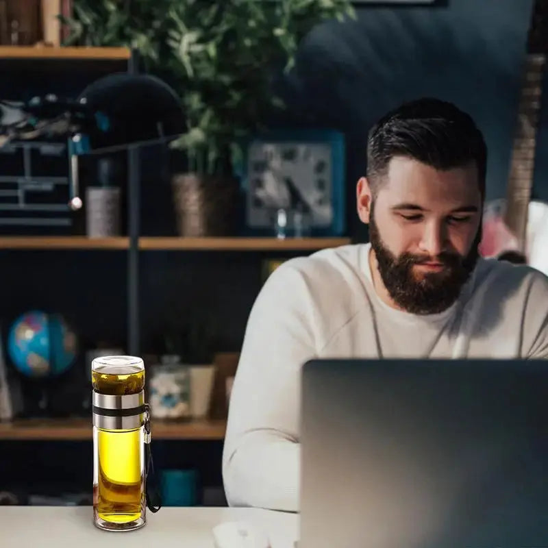 Glass Tea Infuser Bottle – Leak-Proof Travel Mug with Double Wall SMARTGLO COLLECTIONS Home & Kitchen  SMARTGLO COLLECTIONS