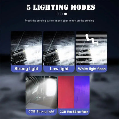 Powerful LED Headlamp Motion Sensor Headlight 18650 Rechargeable COB Head Flashlights High Power Head Lamp Fishing Headlight - SMARTGLO COLLECTIONS