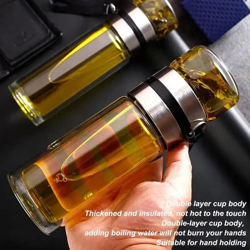 Glass Tea Infuser Bottle – Leak-Proof Travel Mug with Double Wall SMARTGLO COLLECTIONS Home & Kitchen  SMARTGLO COLLECTIONS