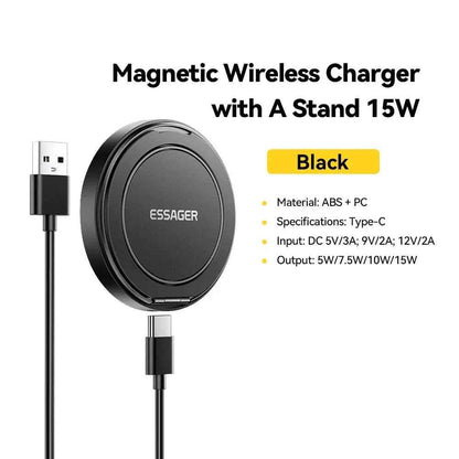 Essager Magnetic Wireless Charger & Holder for iPhone & AirPods - 15W Fast Charging