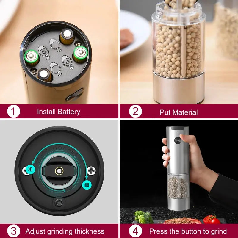 Electric Salt & Pepper Grinder – Adjustable, Refillable, Battery-Powered SMARTGLO COLLECTIONS Home & Kitchen  SMARTGLO COLLECTIONS