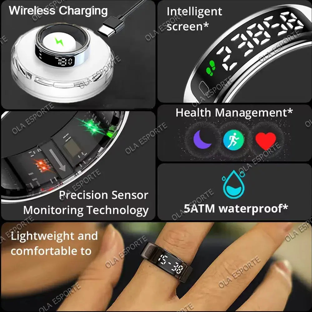 2025 Smart Ring with Screen, Wireless Charging & Health Tracking (R12/R11) SMARTGLO COLLECTIONS Health And Fitness  SMARTGLO COLLECTIONS