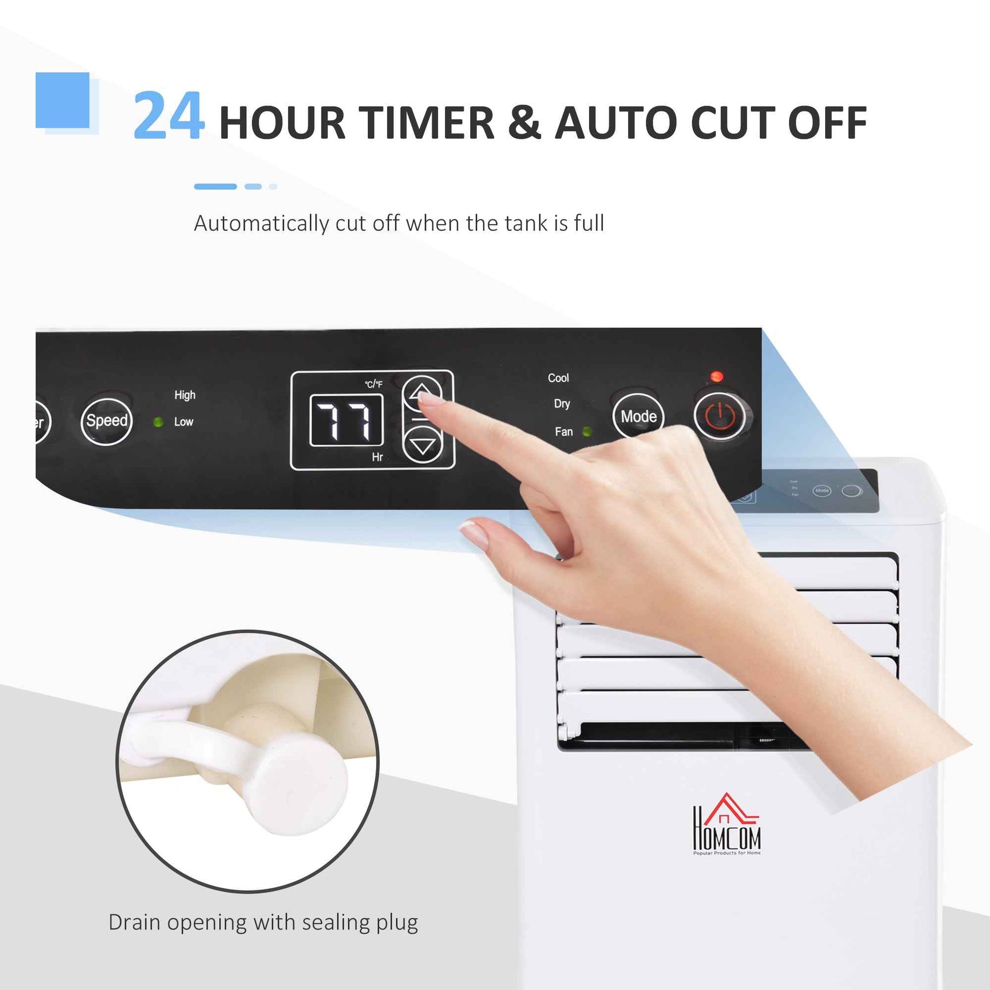 8000BTU Mobile Portable Air Conditioner with Cooling, Dehumidifier, and Ventilating with Remote Control, 2 Speed Fans, 24-Hour Timer for Bedroom, Living Room, Home Office, White