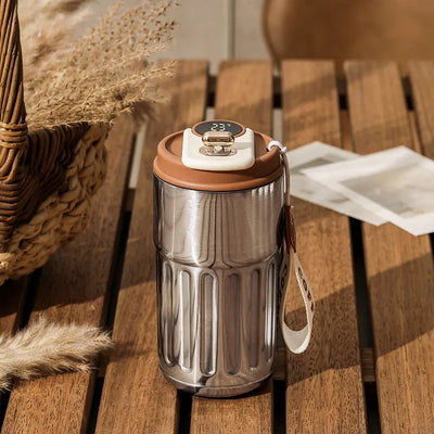 Smart Digital Thermal Bottle Portable Coffee Mug Stainless Steel Water Bottle In-Car Insulated Cup Keep Cold Vacuum Flasks 450ml CJ smart digital thermal bottle 24.72 SMARTGLO COLLECTIONS Antique Silver Coffee / 450ml