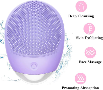 High Frequency Vibration Silicone Facial Cleansing Brush USB Rechargeable Electric Waterproof Silicone Facial Cleanser Thanksgiving Gift Christmas Gift Unisex
