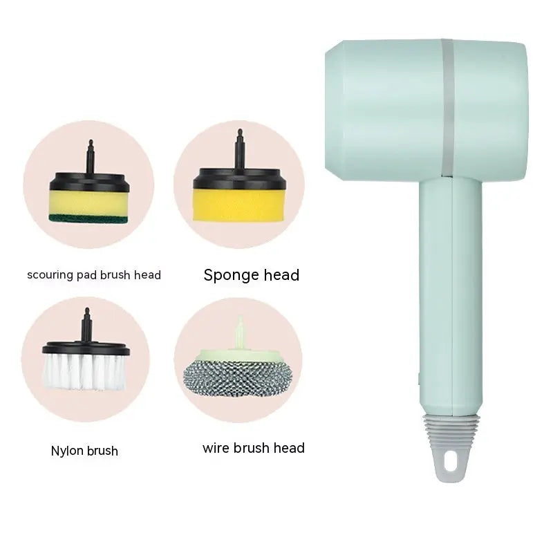 Electric Cleaning Brush Dishwashing Brush Automatic Wireless USB Rechargeable Professional Kitchen Bathtub Tile Cleaning Brushes CJ Cleaning Brush 32.00 SMARTGLO COLLECTIONS Green / Four headed
