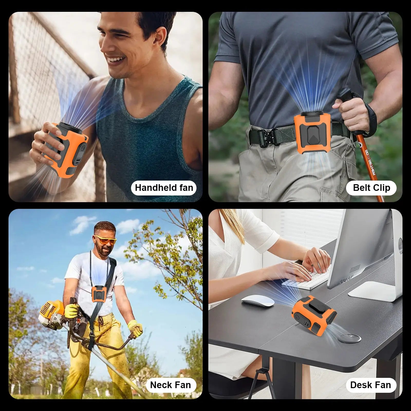 16, 000 Rpm 10000mAh Portable Waist Fan, Clip On Wearable Belt Personal Fan, Rechargeable Battery Powered, With 5 Speed Levels And A Flashlight, Suitable For Outdoor Camping And Traveling Orange CJ Air Condition  SMARTGLO COLLECTIONS