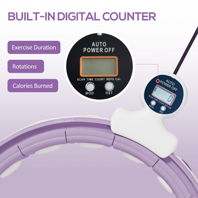 SPORTNOW Smart Weighted Hula Hoop, Massage Hula Ring W 16 Detachable Knots, 360 Auto-Rotating Ball, Digital Counter, Purple - SMARTGLO COLLECTIONS
