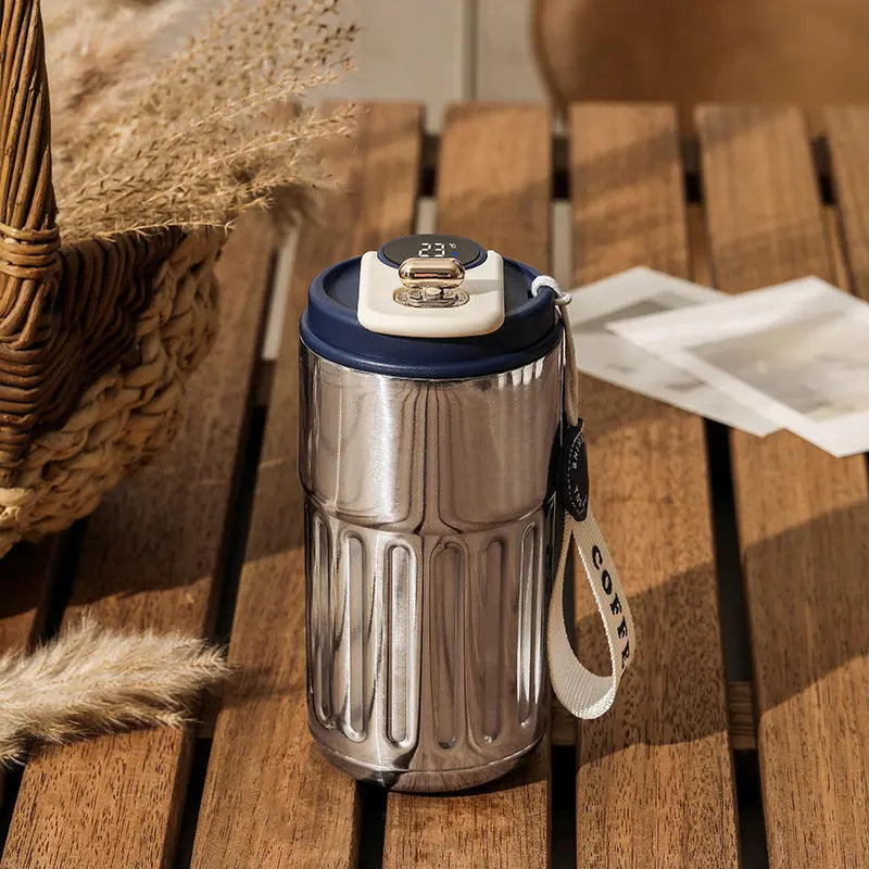 Smart Digital Thermal Bottle Portable Coffee Mug Stainless Steel Water Bottle In-Car Insulated Cup Keep Cold Vacuum Flasks 450ml CJ smart digital thermal bottle 20.15 SMARTGLO COLLECTIONS Antique Silver Blue / 450ml