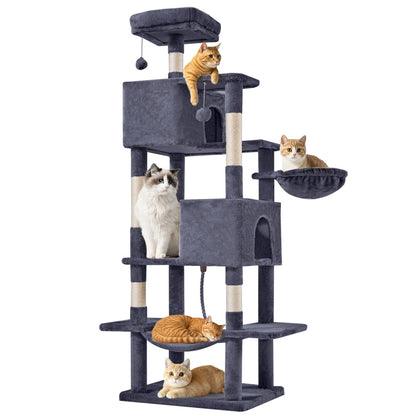 66 Inch Cat Tree Tower, Large Multi-Cat Climbing Extended Platform, Hammock, Pet House For Indoor Cats And Kittens Play
